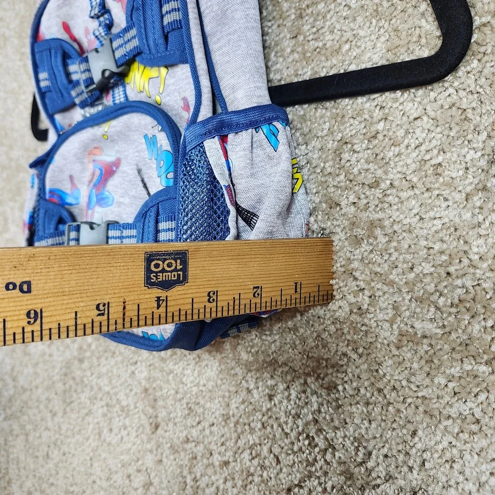 Pottery Barn Kids Backpack Spider-Man Comic Print Gray Blue Buckle Straps Small